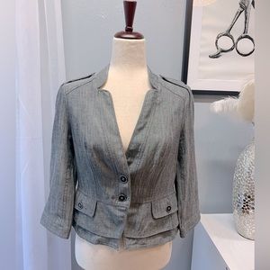 White House Black Market Gray Crop Blazer Women’s Size 6 Ruffle Back